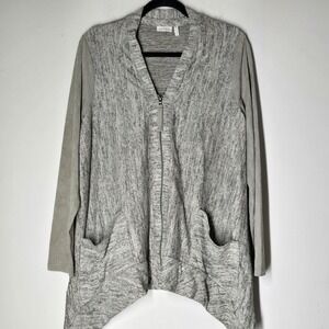 LOGO by Lori Goldstein Zip Cardigan Jacket Sz M Drapey Grey Asymmetrical Hem